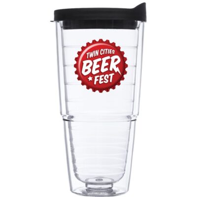 24 Oz. Clear Orbit Tumbler with Colored Lid & Straw Full Color Imprint