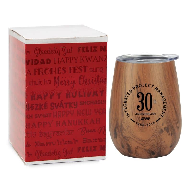 Custom 10 Oz. Stainless Steel Lined Vacuum Wood Toned Wine Tumbler - 3