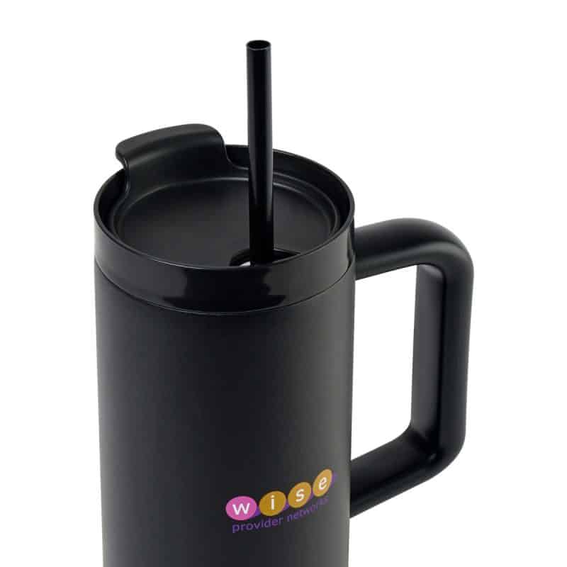 Custom Adrian Travel Tumbler with Straw - 30 Oz. - Black - 2