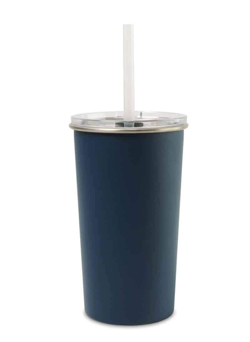 Custom Arlo Classics Stainless Steel Tumbler with Straw - 20 Oz. - Matte Navy - 1