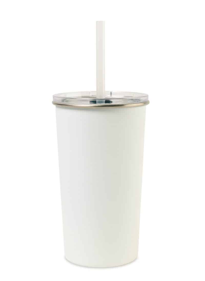 Custom Arlo Classics Stainless Steel Tumbler with Straw - 20 Oz. - White - 1