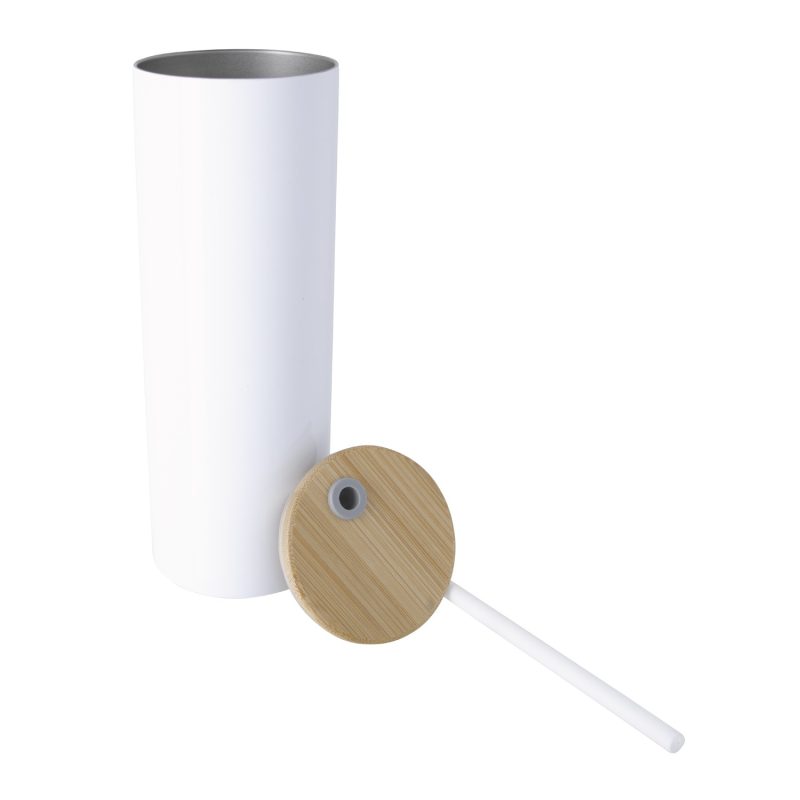 Custom Good Value™ Double-Wall Stainless Steel Tumbler with Bamboo Lid and Straw - 20 oz. - 4