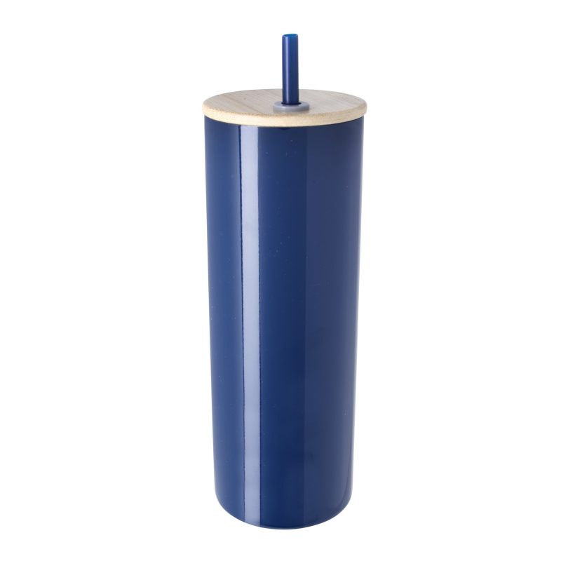 Custom Good Value™ Double-Wall Stainless Steel Tumbler with Bamboo Lid and Straw - 20 oz. - 6