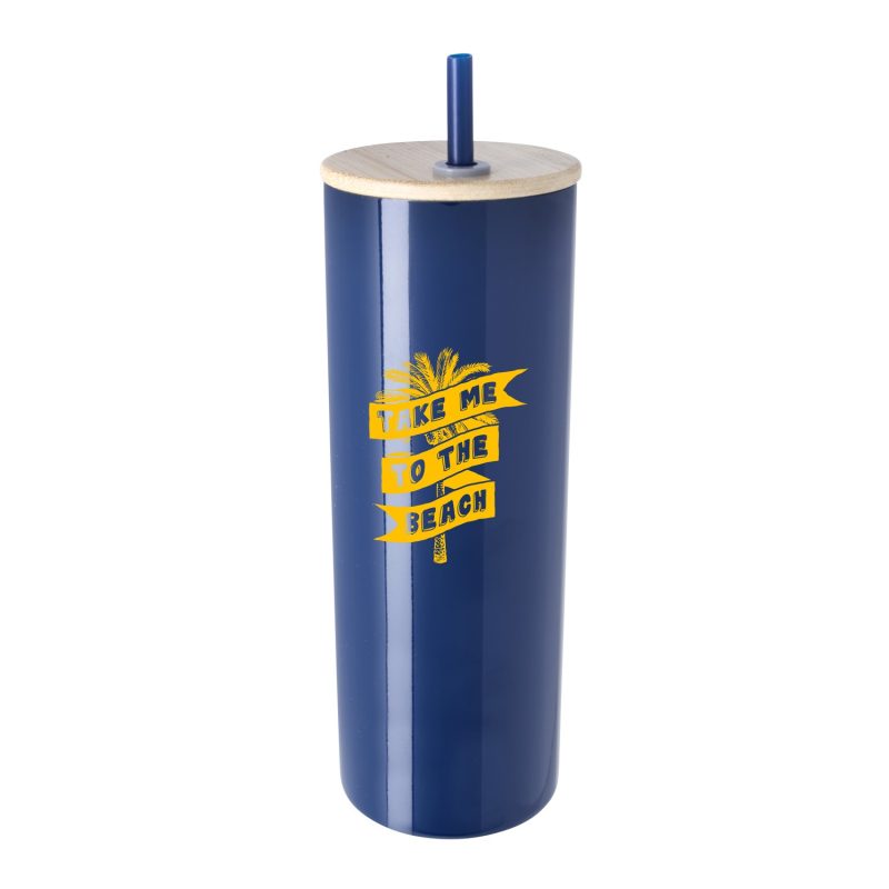 Custom Good Value™ Double-Wall Stainless Steel Tumbler with Bamboo Lid and Straw - 20 oz.