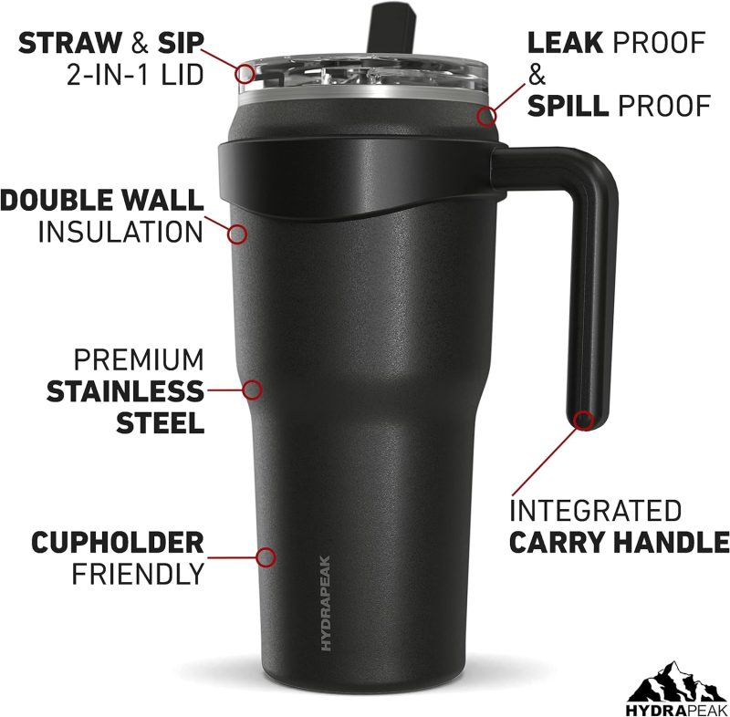 Custom HYDRAPEAK 40oz Roadster Tumbler with Handle and Straw Lid - 2