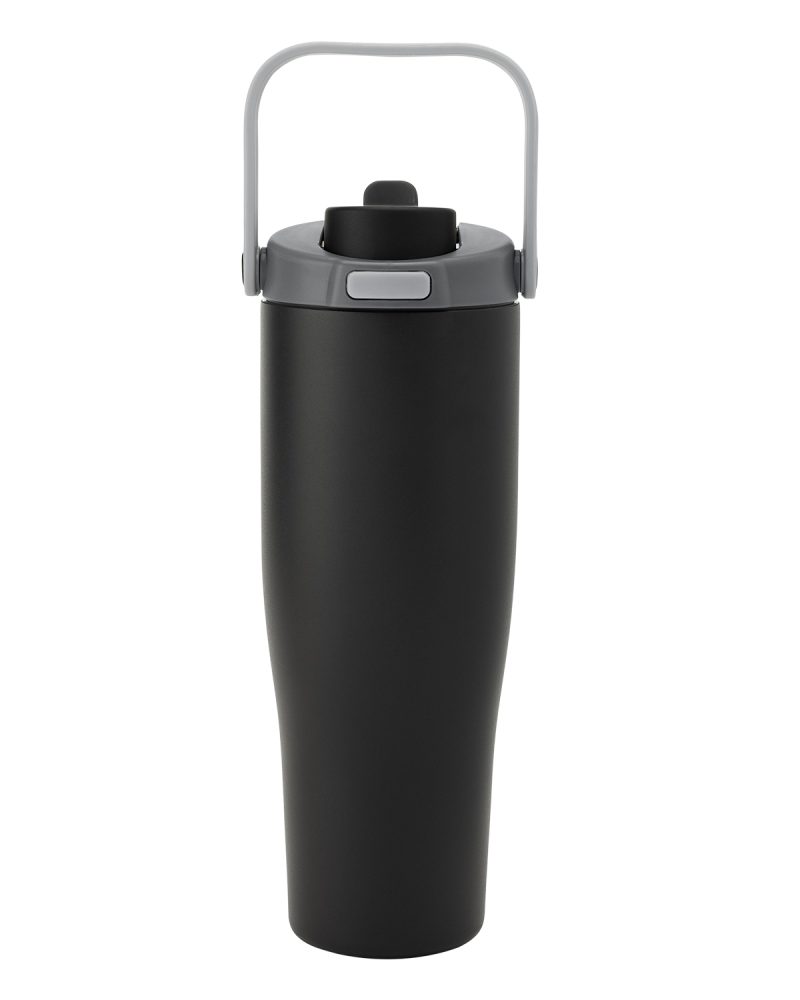 Custom 30 oz Lily Recycled Stainless Steel Vacuum Tumbler with Flip Straw and Top Handle - 2