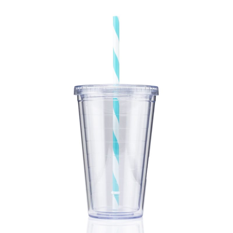 Custom 16 oz Slurpy with Colored Lid & Striped Straw Tumbler - 8