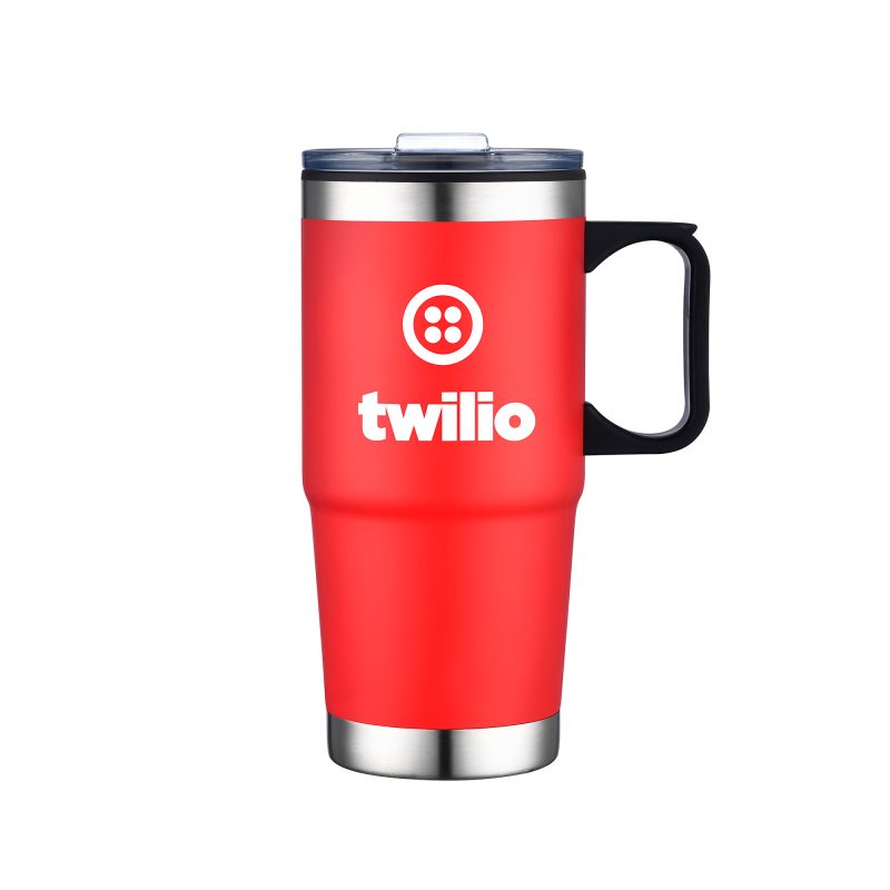 Custom 24 Oz. Double Wall Mug w/Clear Closure Lid and Handle - 9