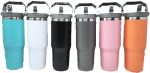 Custom 30 Oz. Vacuum Insulated Stainless Steel Tumbler w/Copper Lining & Straw Handle Lid - 2