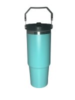 Custom 30 Oz. Vacuum Insulated Stainless Steel Tumbler w/Copper Lining & Straw Handle Lid - 6