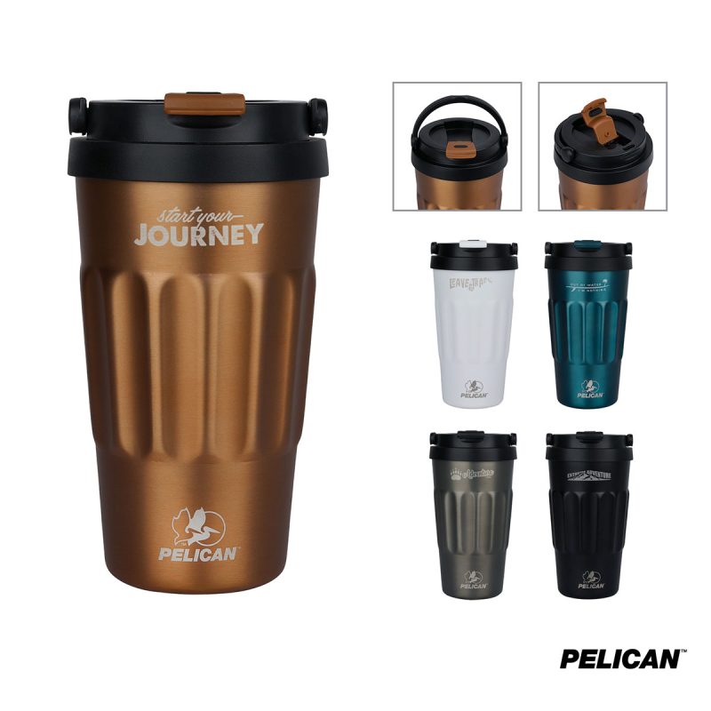 Custom Pelican Dayventure 17 oz. Recycled Double Wall Stainless Steel Handle Lid Travel Tumbler