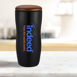 Custom 12 Oz. Double Wall Ceramic Tumbler w/Wood Lid