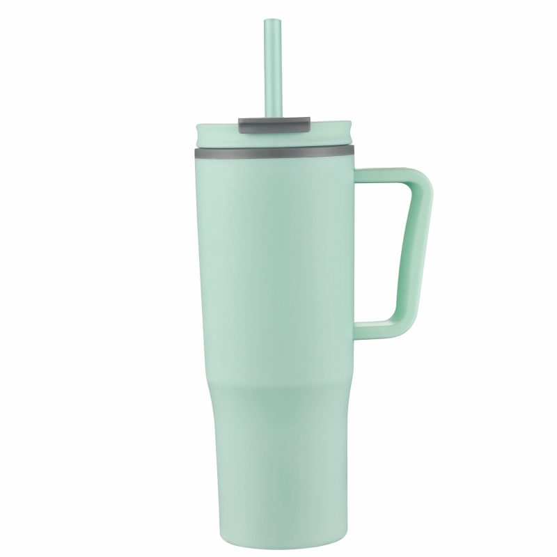 Custom 30 oz Double Wall Plastic Travel Mug with Handle & Straw - 1