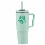Custom 30 oz Double Wall Plastic Travel Mug with Handle & Straw