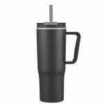 Custom 30 oz Double Wall Plastic Travel Mug with Handle & Straw - 2