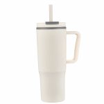 Custom 30 oz Double Wall Plastic Travel Mug with Handle & Straw - 3