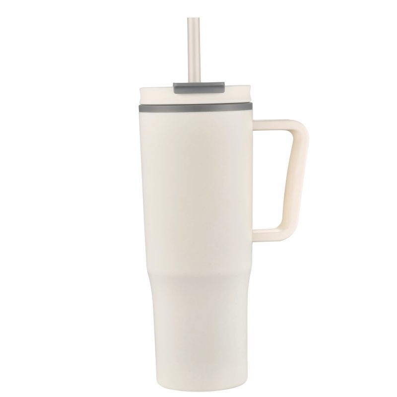Custom 30 oz Double Wall Plastic Travel Mug with Handle & Straw - 3