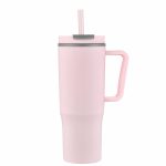 Custom 30 oz Double Wall Plastic Travel Mug with Handle & Straw - 4