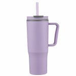 Custom 30 oz Double Wall Plastic Travel Mug with Handle & Straw - 5