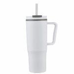 Custom 30 oz Double Wall Plastic Travel Mug with Handle & Straw - 6