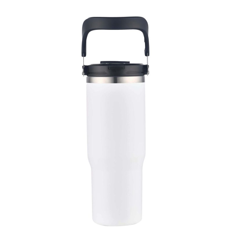 Custom 30 oz. Double Wall Tumbler with Flip Straw and Ergonomic Handle - 5