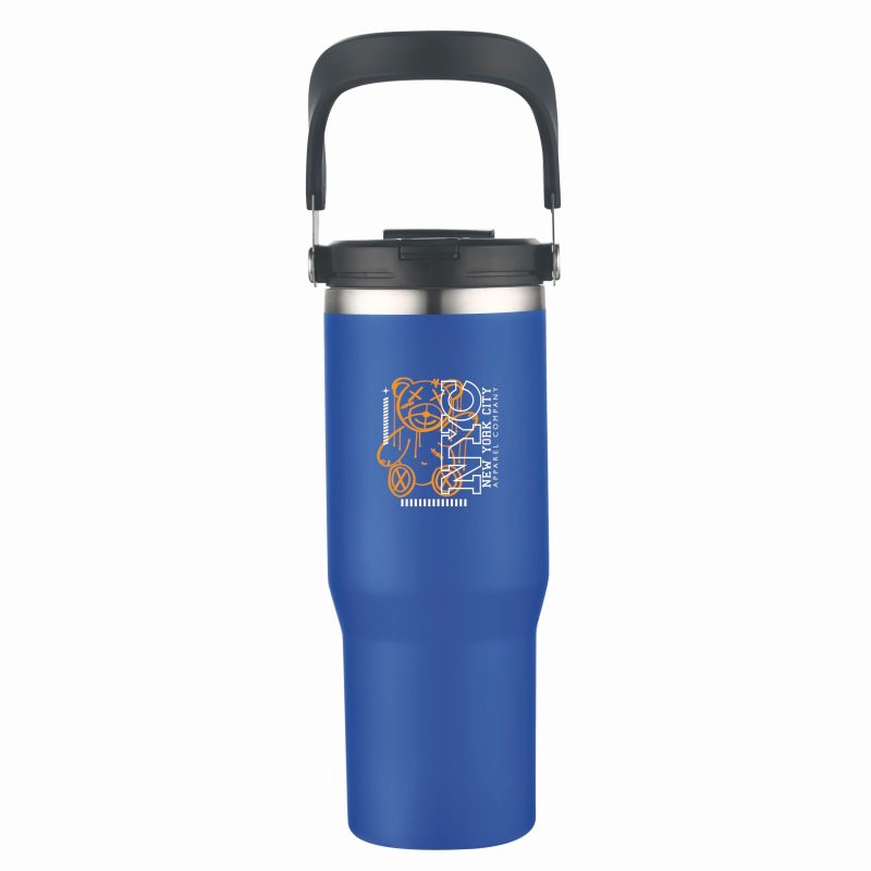 Custom 30 oz. Double Wall Tumbler with Flip Straw and Ergonomic Handle