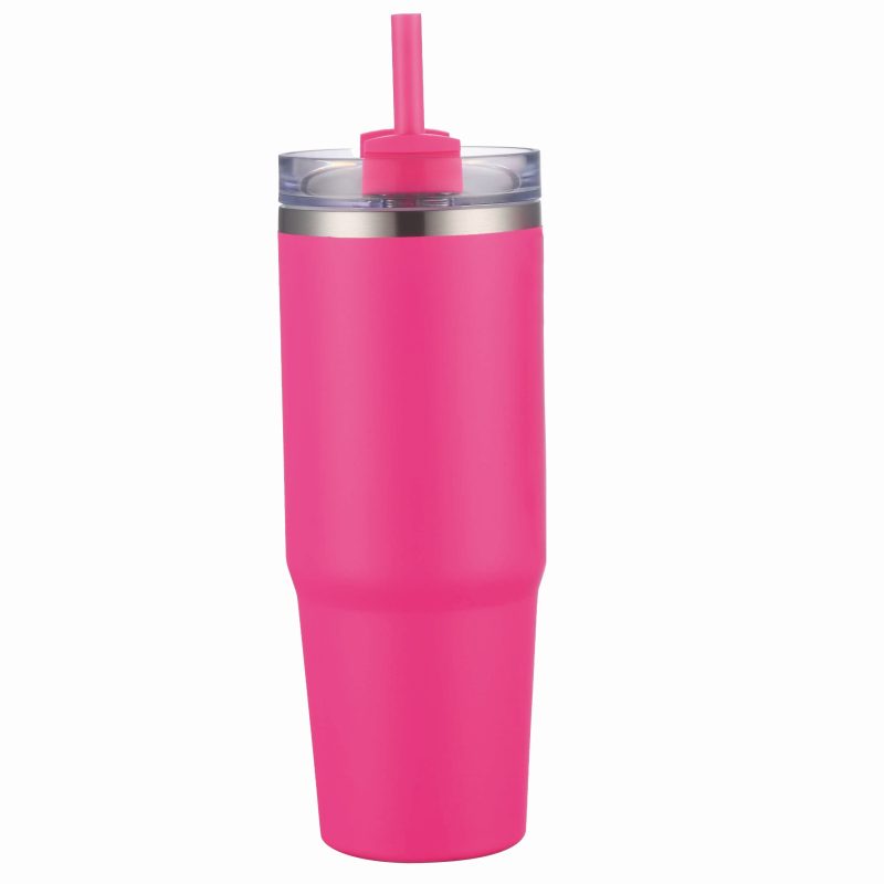 Custom 30 oz Double Wall Tumbler with Handle and Straw - 7