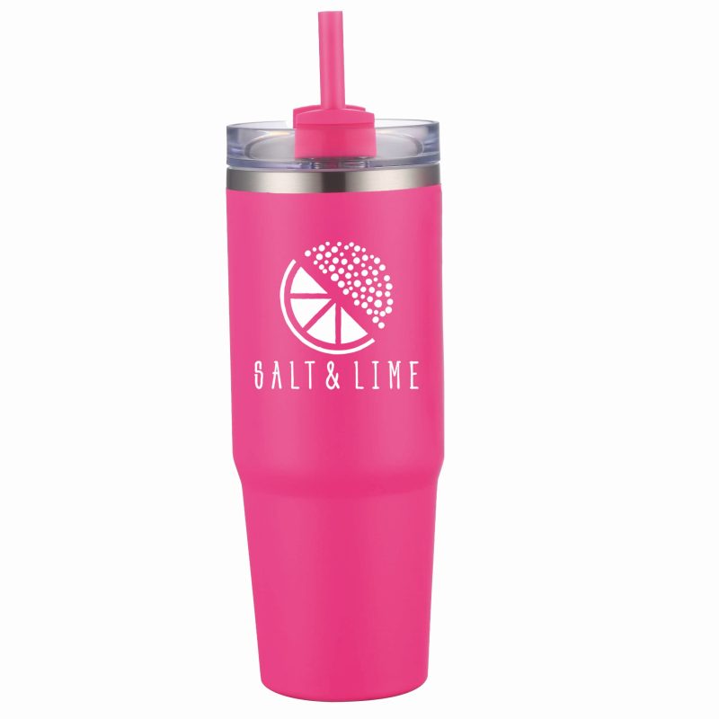 Custom 30 oz Double Wall Tumbler with Handle and Straw