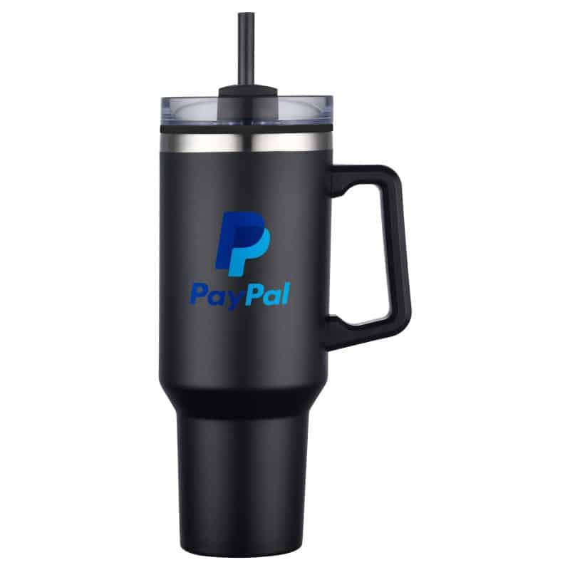 Custom 40 oz PP Lined Double Wall Tumbler With Handle & Straw - 4