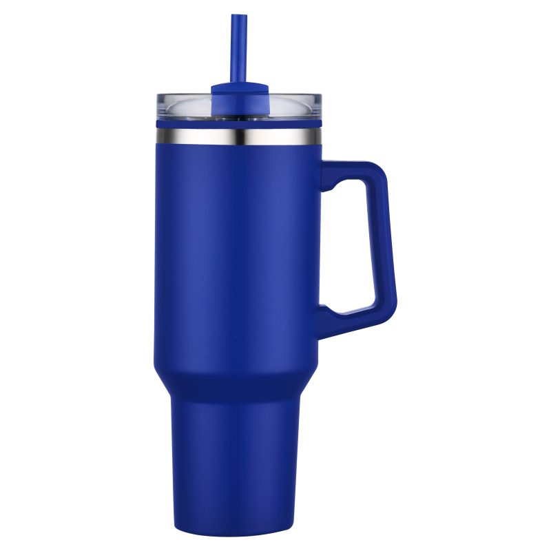 Custom 40 oz. PP Lined Double Wall Tumbler with Handle & Straw - 1