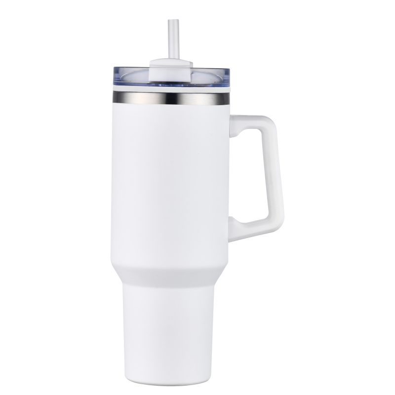 Custom 40 oz. PP Lined Double Wall Tumbler with Handle & Straw - 7
