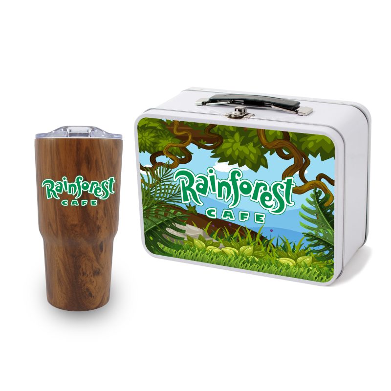 Custom Retro Lunchbox + Contoured 20 Oz. Wood Tone Stainless Steel Tumbler In Vacuum Insert - 1