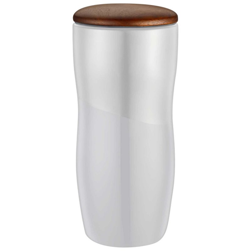 Custom 12oz. Two-Tone Double-Wall Ceramic Tumbler with Wood Lid - 1