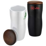 Custom 12oz. Two-Tone Double-Wall Ceramic Tumbler with Wood Lid