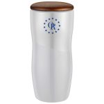Custom 12oz. Two-Tone Double-Wall Ceramic Tumbler with Wood Lid - 2