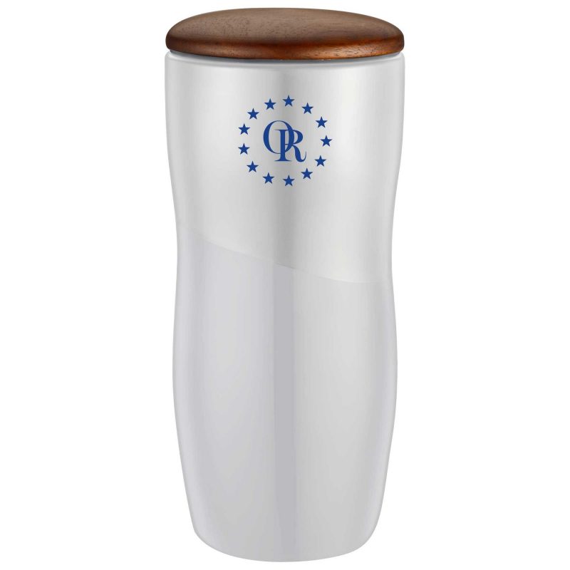Custom 12oz. Two-Tone Double-Wall Ceramic Tumbler with Wood Lid - 2