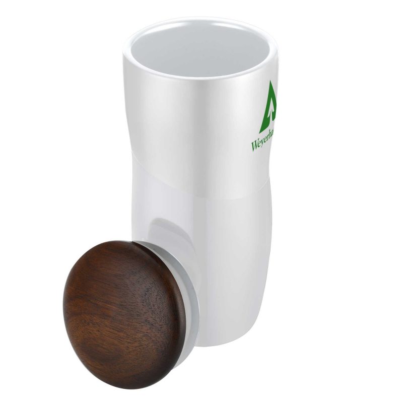 Custom 12oz. Two-Tone Double-Wall Ceramic Tumbler with Wood Lid - 3