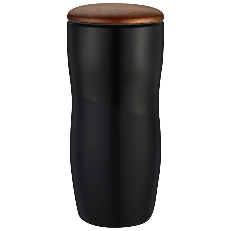 Custom 12oz. Two-Tone Double-Wall Ceramic Tumbler with Wood Lid - 4
