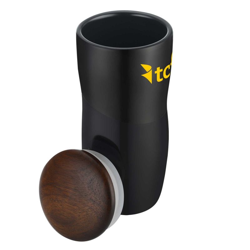 Custom 12oz. Two-Tone Double-Wall Ceramic Tumbler with Wood Lid - 6