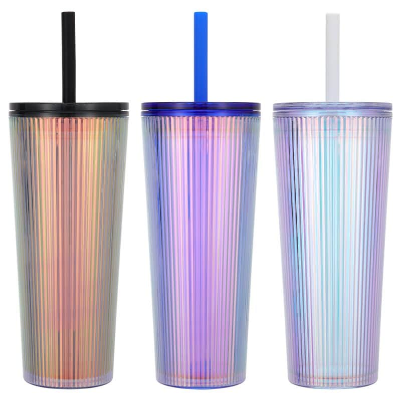 Custom Pyramid 22 oz Recycled Iridescent Silicone Straw Tumbler - 1