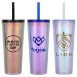 Custom Pyramid 22 oz Recycled Iridescent Silicone Straw Tumbler