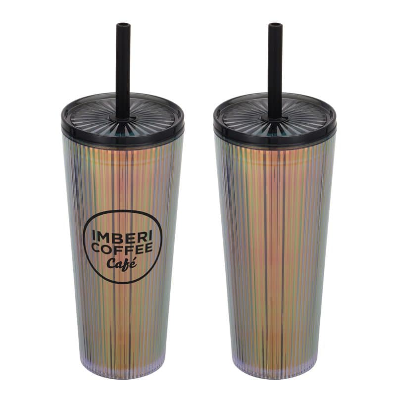 Custom Pyramid 22 oz Recycled Iridescent Silicone Straw Tumbler - 2