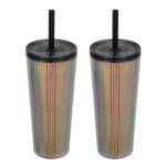 Custom Pyramid 22 oz Recycled Iridescent Silicone Straw Tumbler - 3