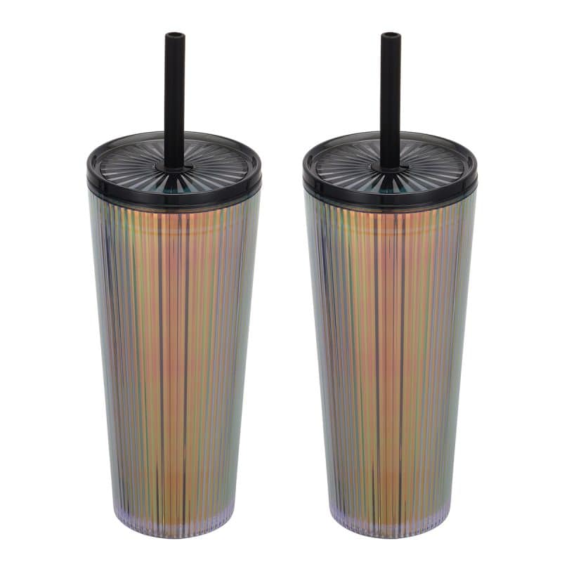 Custom Pyramid 22 oz Recycled Iridescent Silicone Straw Tumbler - 3