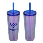 Custom Pyramid 22 oz Recycled Iridescent Silicone Straw Tumbler - 4
