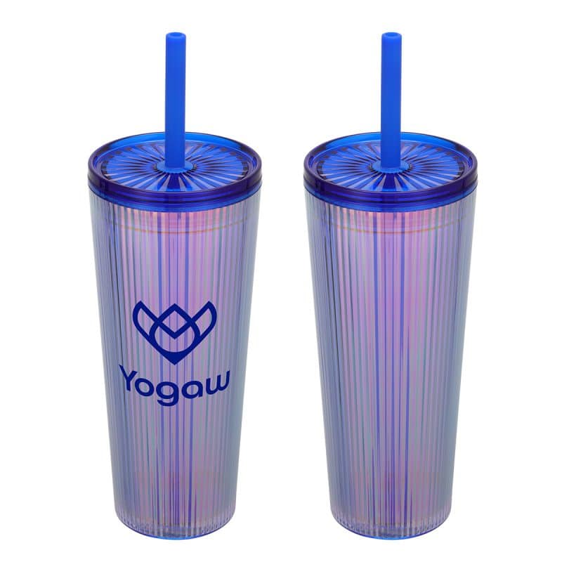 Custom Pyramid 22 oz Recycled Iridescent Silicone Straw Tumbler - 4