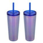 Custom Pyramid 22 oz Recycled Iridescent Silicone Straw Tumbler - 5