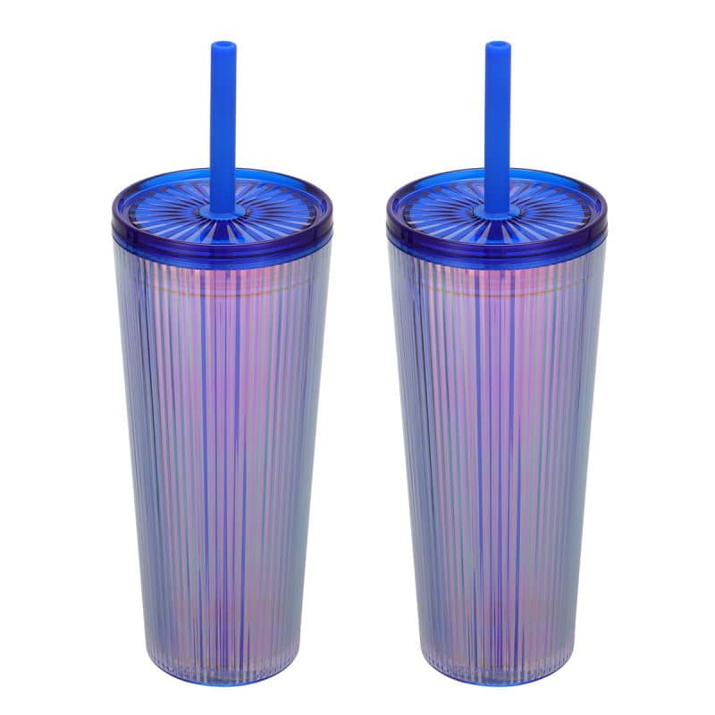 Custom Pyramid 22 oz Recycled Iridescent Silicone Straw Tumbler - 5