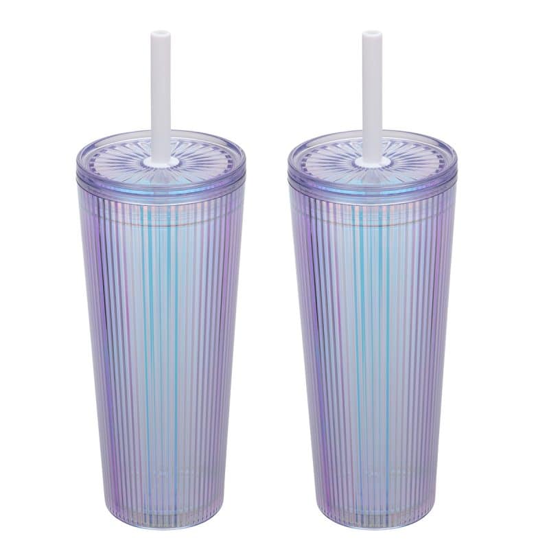 Custom Pyramid 22 oz Recycled Iridescent Silicone Straw Tumbler - 7