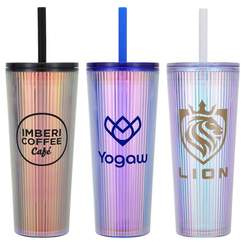 Custom Pyramid 22 oz Recycled Iridescent Silicone Straw Tumbler